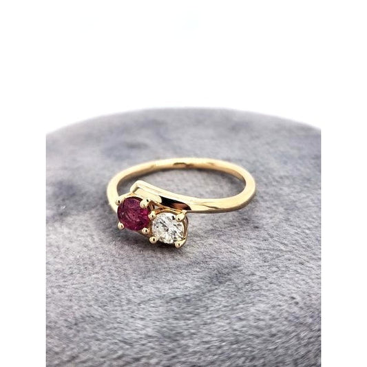 14kt Yellow Gold .28ctw Ruby and .30 ctw Diamond 2 Stone Ring