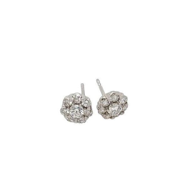 14kt White Gold .90 ctw Diamond Cluster Studs