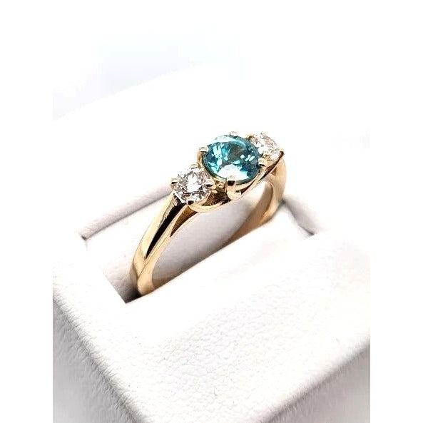 14kt Yellow Gold 1.54ct Blue Zircon w/ .44ctw Diamond Rounds - Size 7