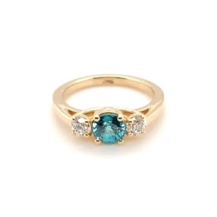 14kt Yellow Gold 1.54ct Blue Zircon w/ .44ctw Diamond Rounds - Size 7