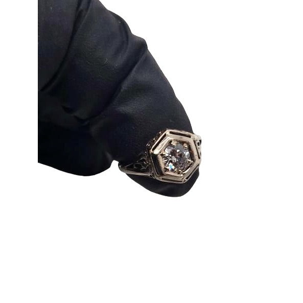 14kt White Gold Vintage Filagree .53 ctw Diamond Ring - Size 5 3/4