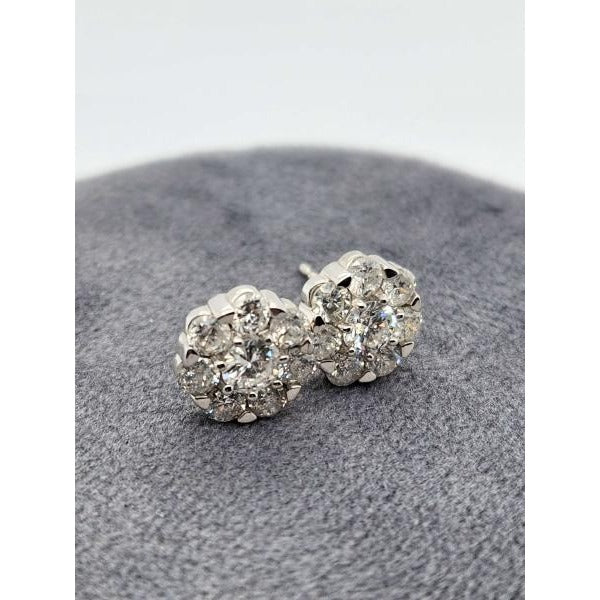 14kt White Gold Cluster Diamond Earrings - 1.22ctw