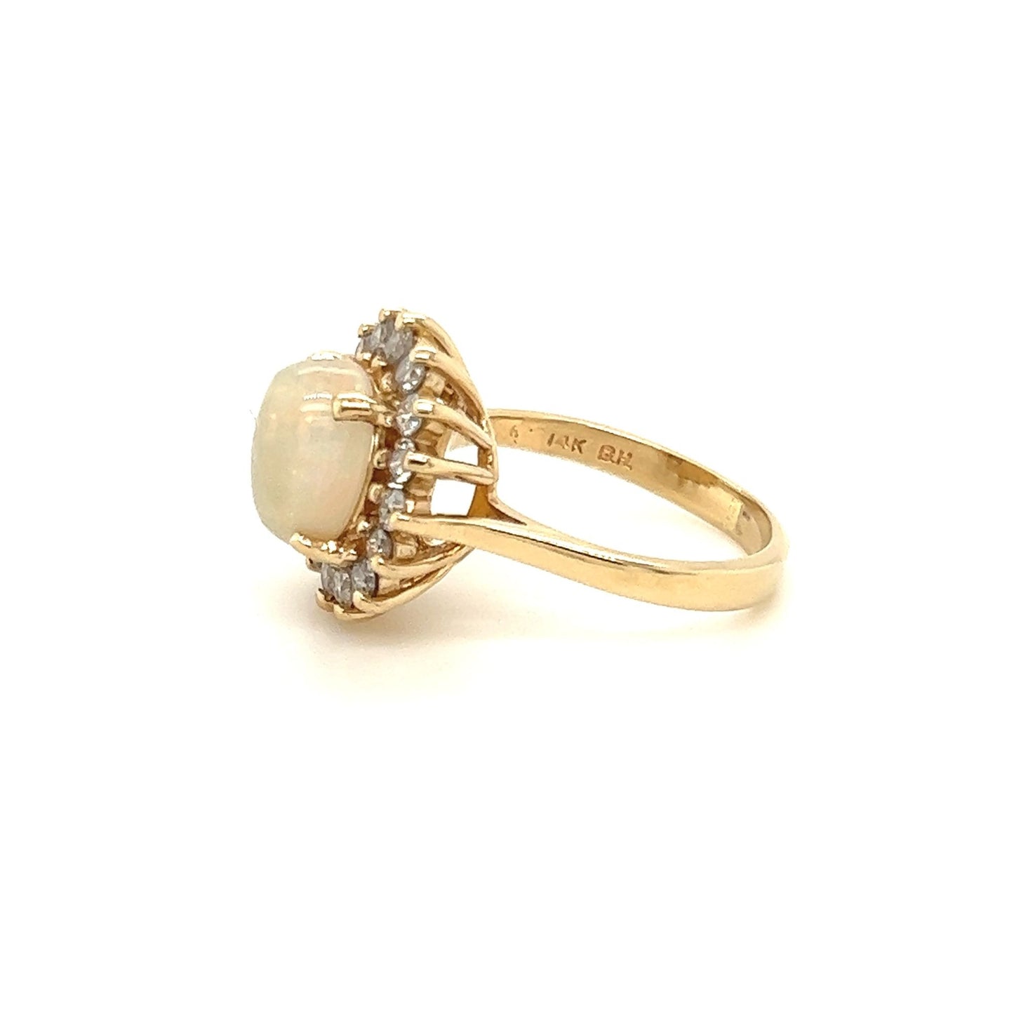 Vintage 14kt Yellow Gold Opal Halo Diamond Ring