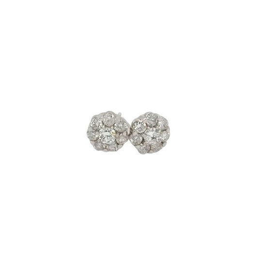 14kt White Gold Cluster Diamond Earrings - 1.22ctw