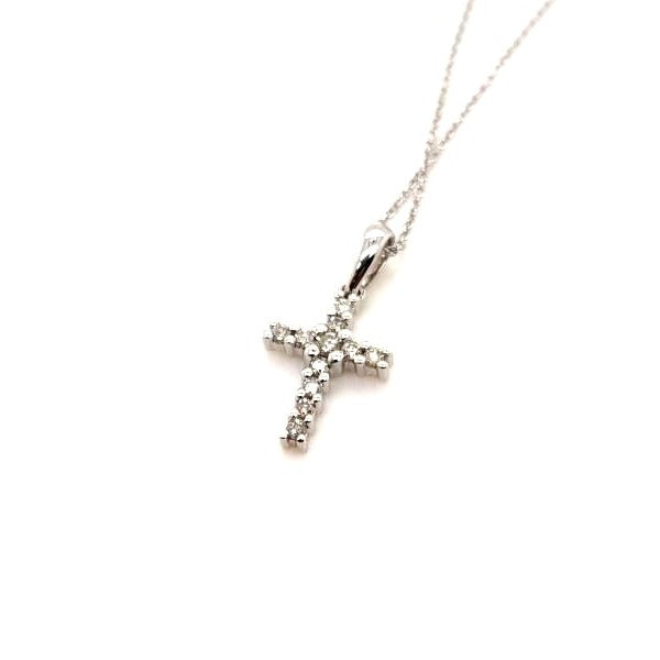 14kt White Gold Petite Diamond Cross - 1/8 ctw Diamonds