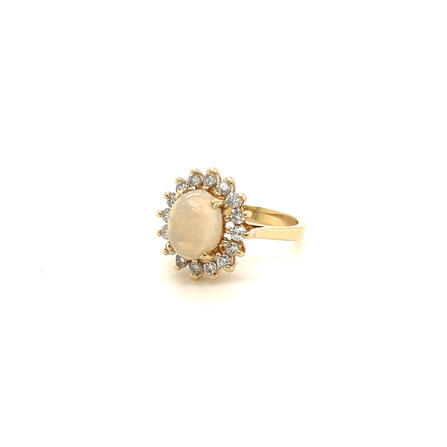 Vintage 14kt Yellow Gold Opal Halo Diamond Ring