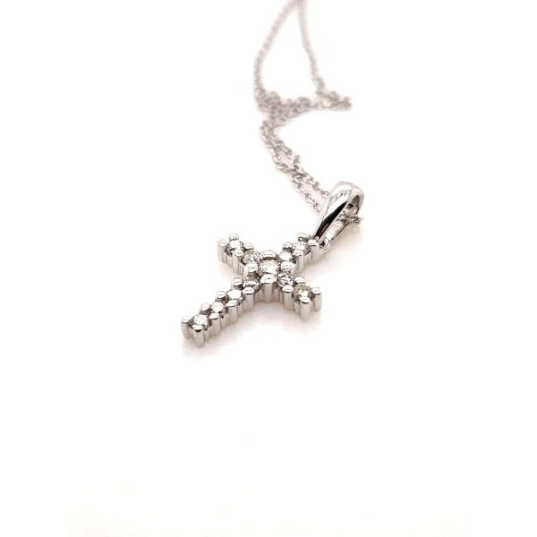 14kt White Gold Petite Diamond Cross - 1/8 ctw Diamonds