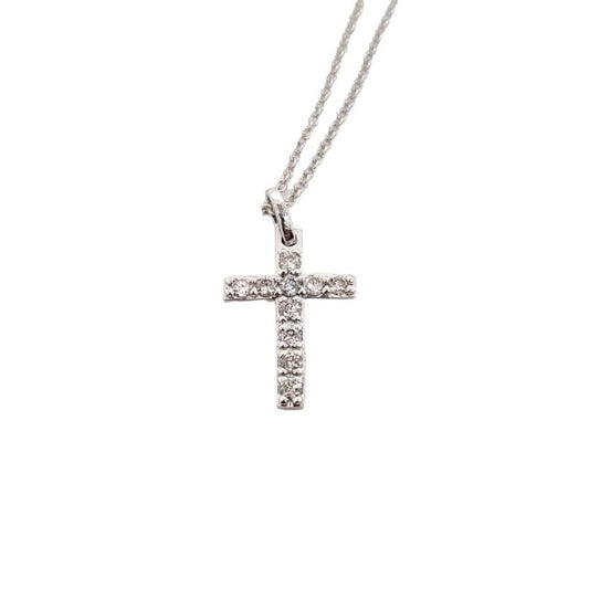 14kt White Gold Small Diamond Cross