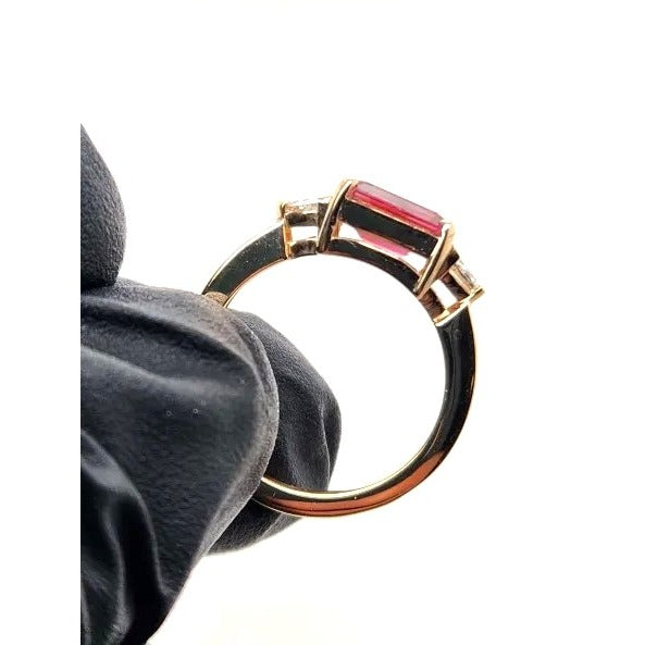 14kt Yellow Gold 1.64 ct. Pink Tourmaline & .32 ct each Trillion Cut Diamond Ring - Size 6