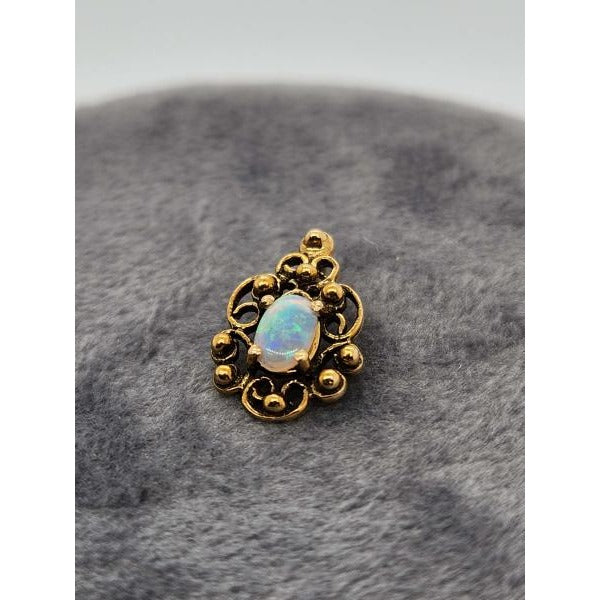 14kt Antiqued Yellow Gold Fancy Beaded Opal Pendant