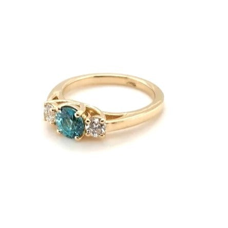 14kt Yellow Gold 1.54ct Blue Zircon w/ .44ctw Diamond Rounds - Size 7