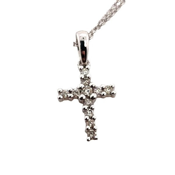 14kt White Gold Petite Diamond Cross - 1/8 ctw Diamonds