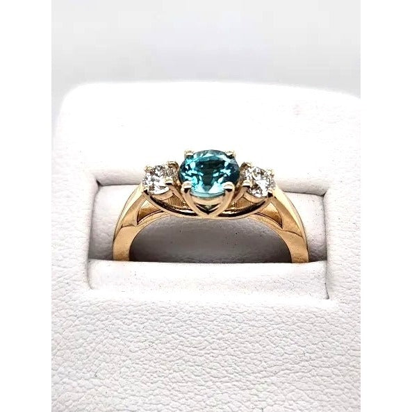 14kt Yellow Gold 1.54ct Blue Zircon w/ .44ctw Diamond Rounds - Size 7