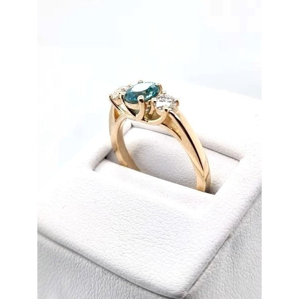 14kt Yellow Gold 1.54ct Blue Zircon w/ .44ctw Diamond Rounds - Size 7