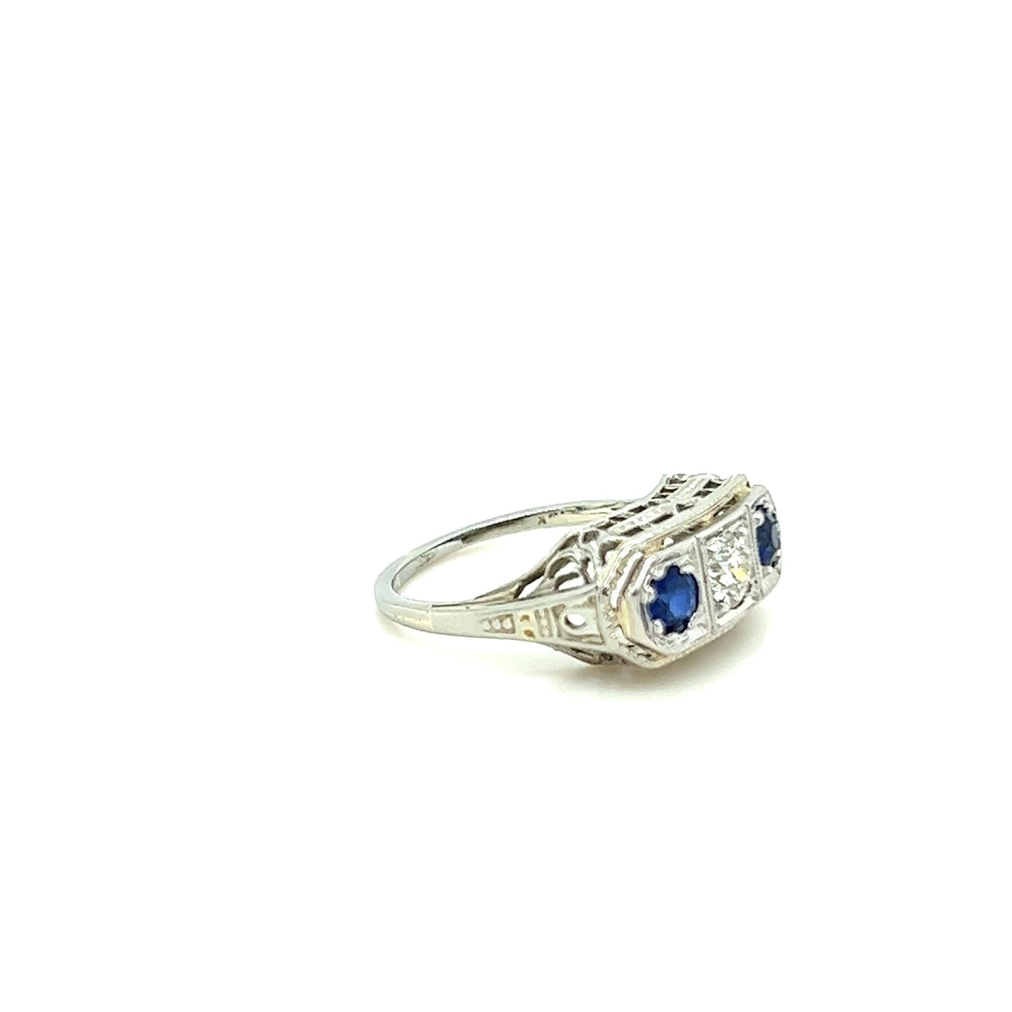 Platinum Three Stone Ring (Diamond and Sapphire)