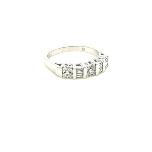 14kt White Gold Vintage Baguette & Round Diamond Ring