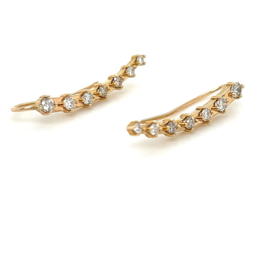 14kt Yellow Gold Round Cut Diamond Crawler Earrings