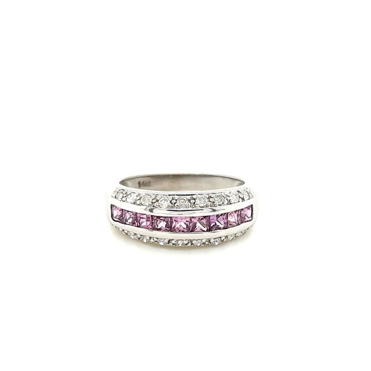 14kt White Gold w/ 9 Pink Sapphire & Diamond Accent Ring