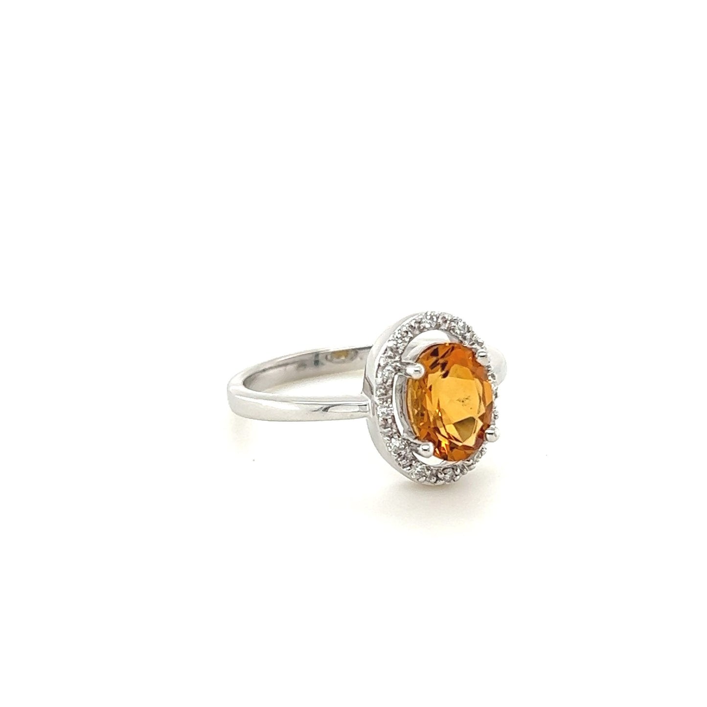 14kt White Gold Citrine Halo Ring w/ Diamond Accents