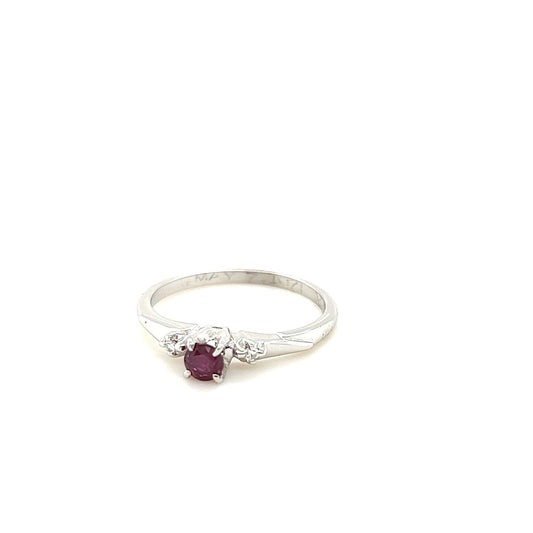 14kt White Gold Ruby Ring w/ Diamond Accents