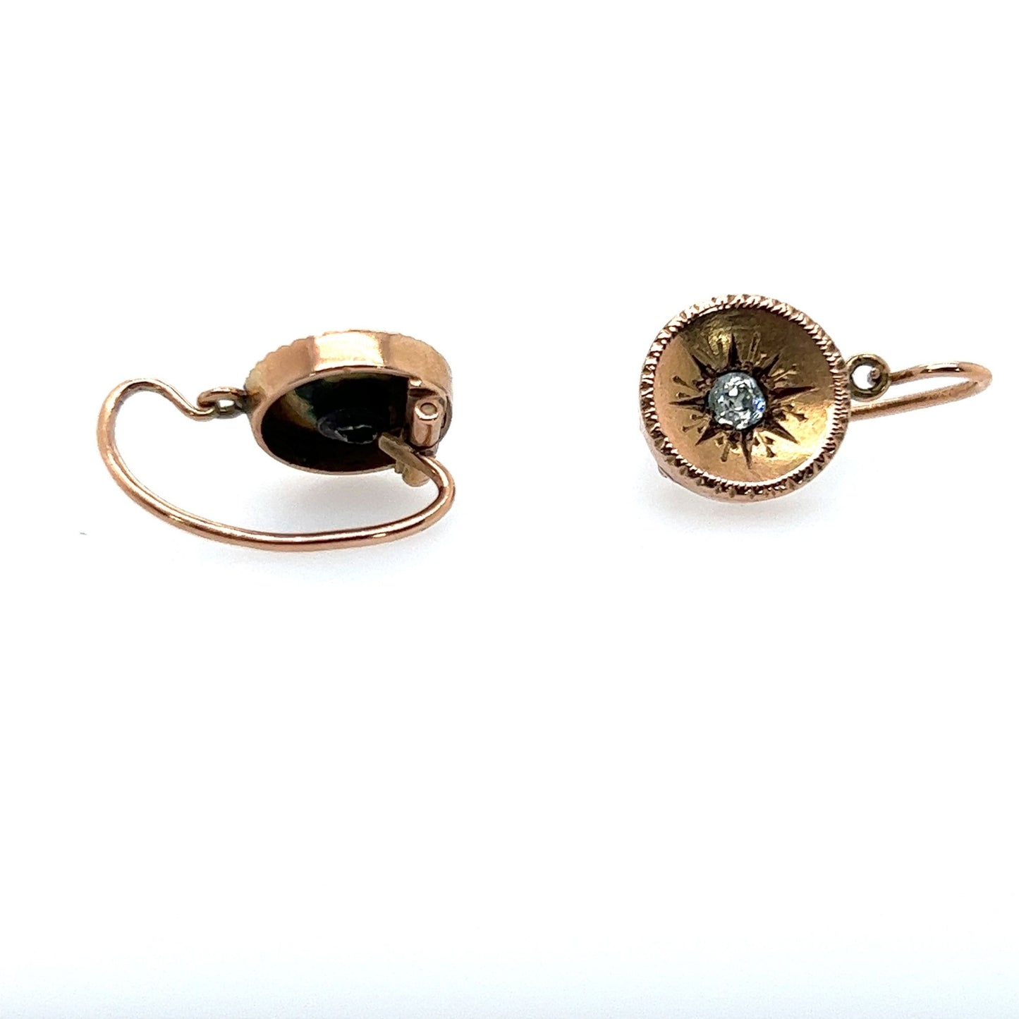 Vintage 14kt Yellow Gold Rose Cut Diamond Earrings - Pre 1920's