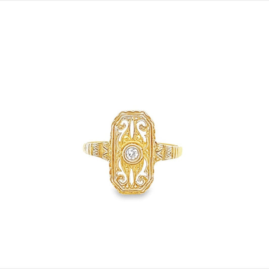 14kt Two Tone Filagree Design w/  Bezzle Set 0.10 Ct Diamond Ring
