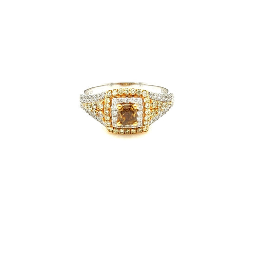 18kt Two Tone Orange Diamond Ring w/ White and Yellow Diamond Accents