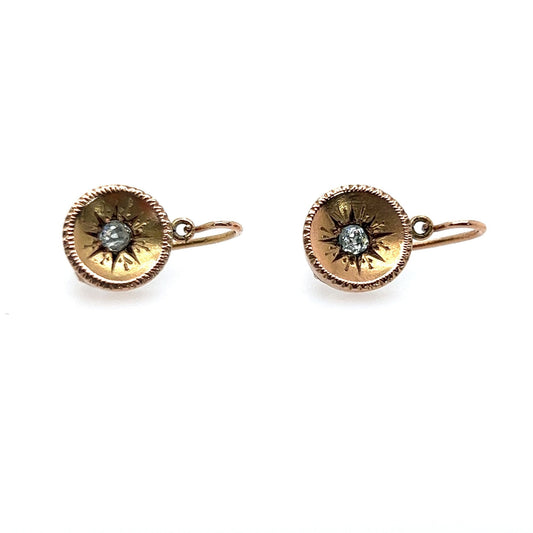 Vintage 14kt Yellow Gold Rose Cut Diamond Earrings - Pre 1920's
