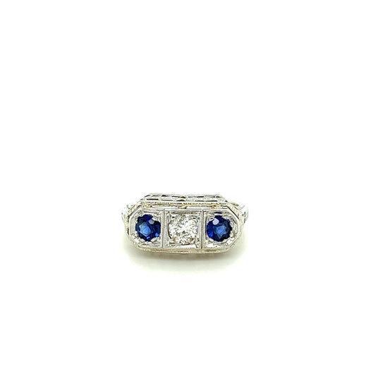 Platinum Three Stone Ring (Diamond and Sapphire)