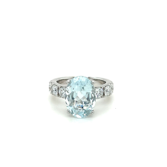 14kt White Gold Aquamarine & Moissanite Ring (Can be sized to fit)