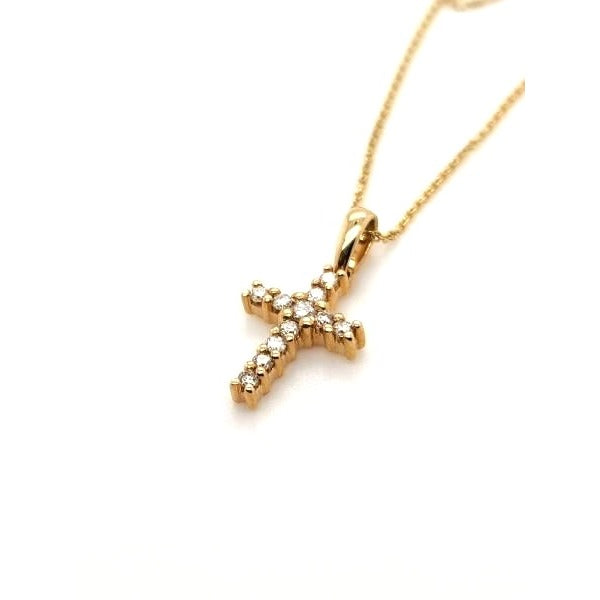 14kt Yellow Gold Petite Diamond Cross - 1/8 ctw Diamonds