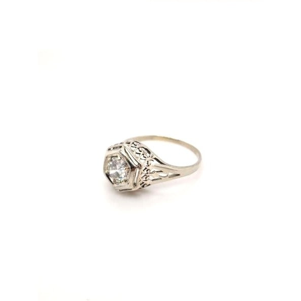 14kt White Gold Vintage Filagree .53 ctw Diamond Ring - Size 5 3/4