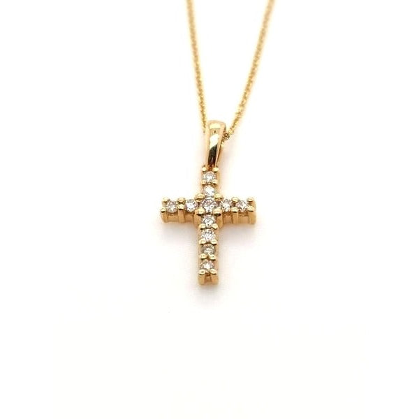 14kt Yellow Gold Petite Diamond Cross - 1/8 ctw Diamonds