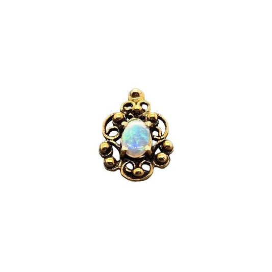 14kt Antiqued Yellow Gold Fancy Beaded Opal Pendant