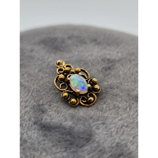 14kt Antiqued Yellow Gold Fancy Beaded Opal Pendant