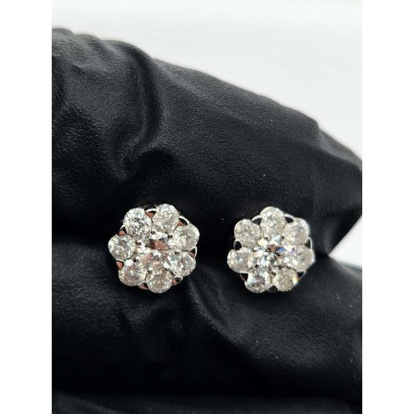 14kt White Gold Cluster Diamond Earrings - 1.22ctw