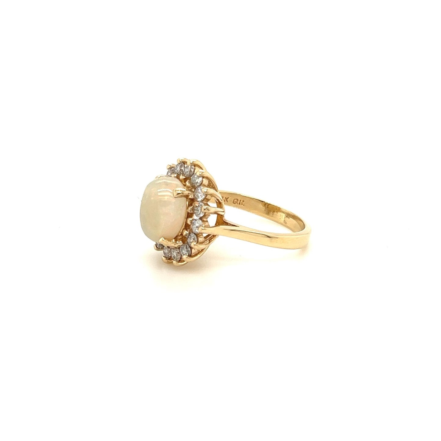 Vintage 14kt Yellow Gold Opal Halo Diamond Ring