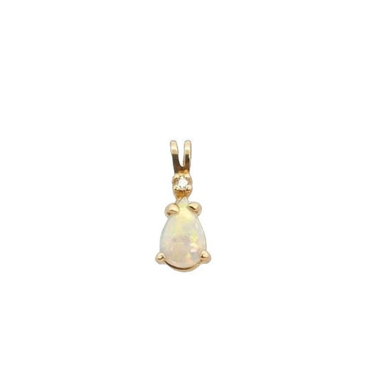14kt Yellow Gold 8x5MM Pear Shaped Opal Pendant w/ .04 ctw Diamond Accent