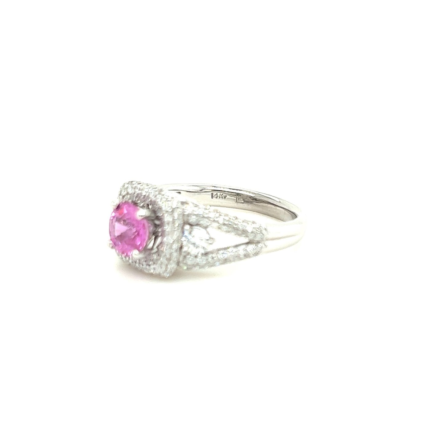 14kt White Gold Pink Sapphire & Diamond Accented Halo Ring