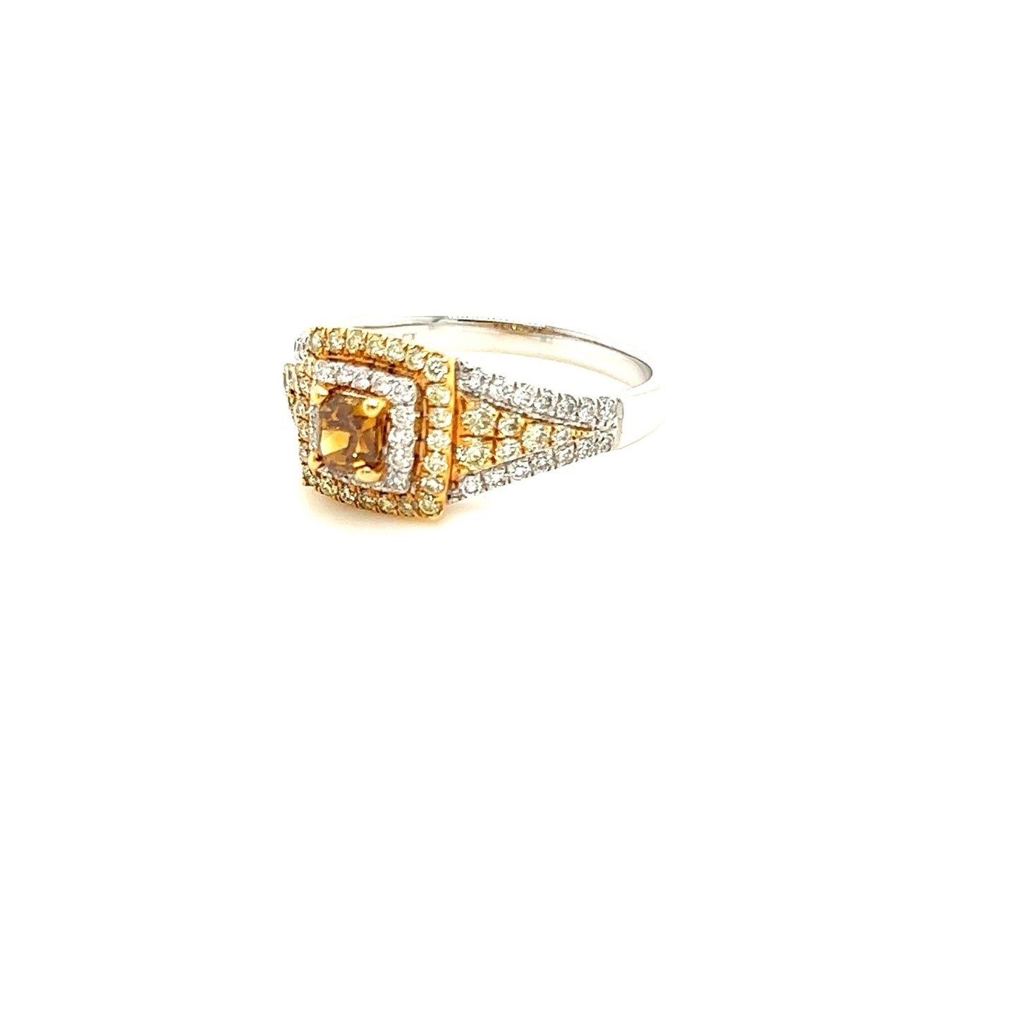 18kt Two Tone Orange Diamond Ring w/ White and Yellow Diamond Accents