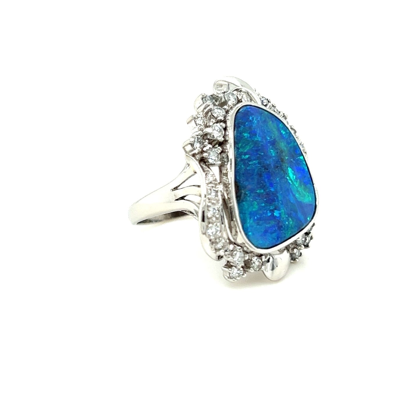 Free Formed Opal with Diamond Accented Platinum Ring