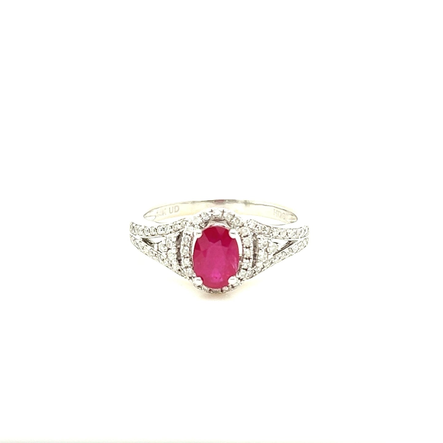 14kt White Gold Ruby Ring w/ Diamond Accents