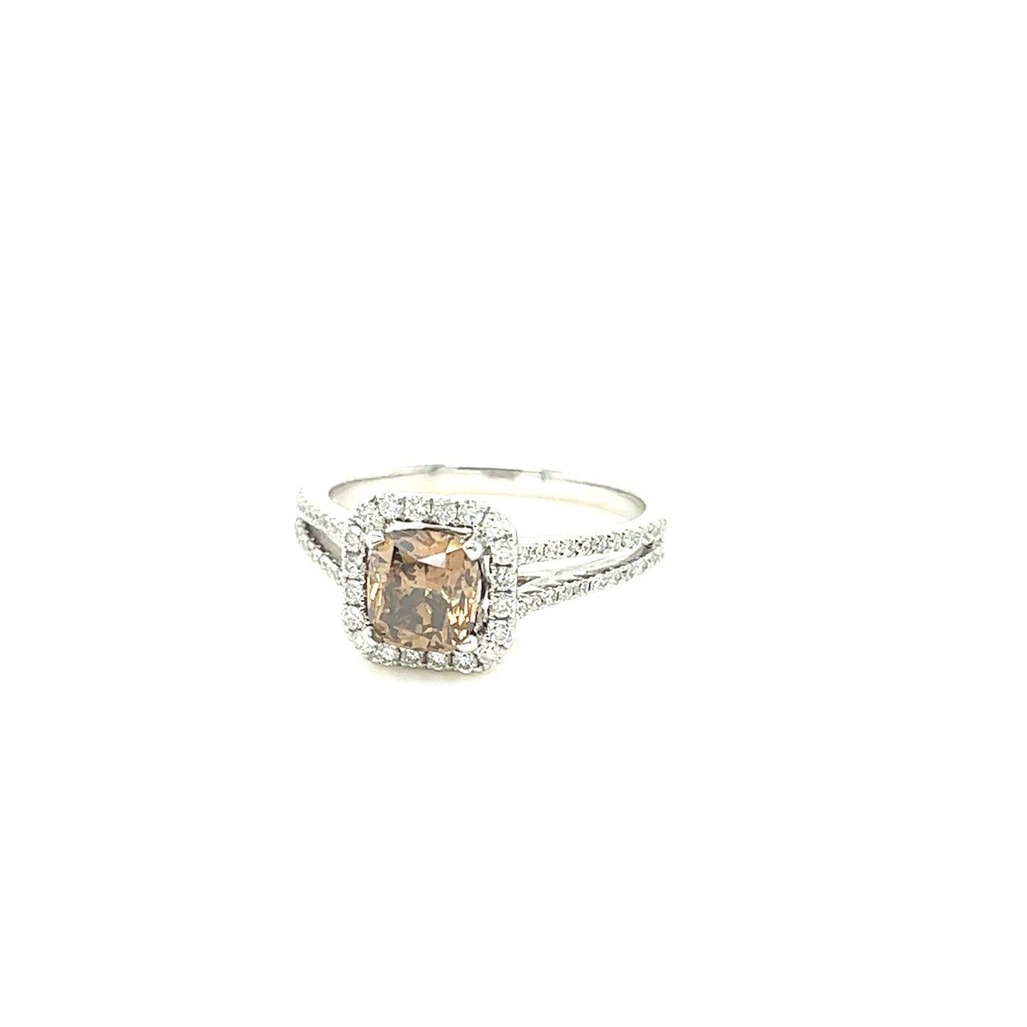 14kt White Gold Cognac & White Diamond Accented Halo Ring