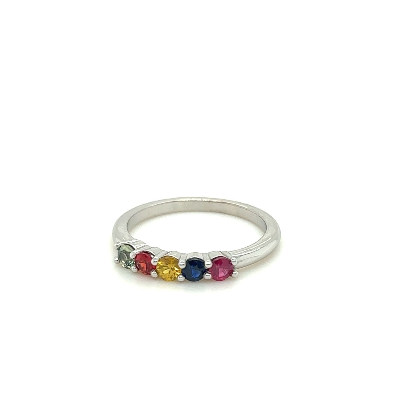 14kt White Gold 5 Stone Rainbow Sapphire Ring