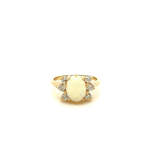 14kt Yellow Gold 10x8 MM Opal w/ Round Diamond Accented Ring