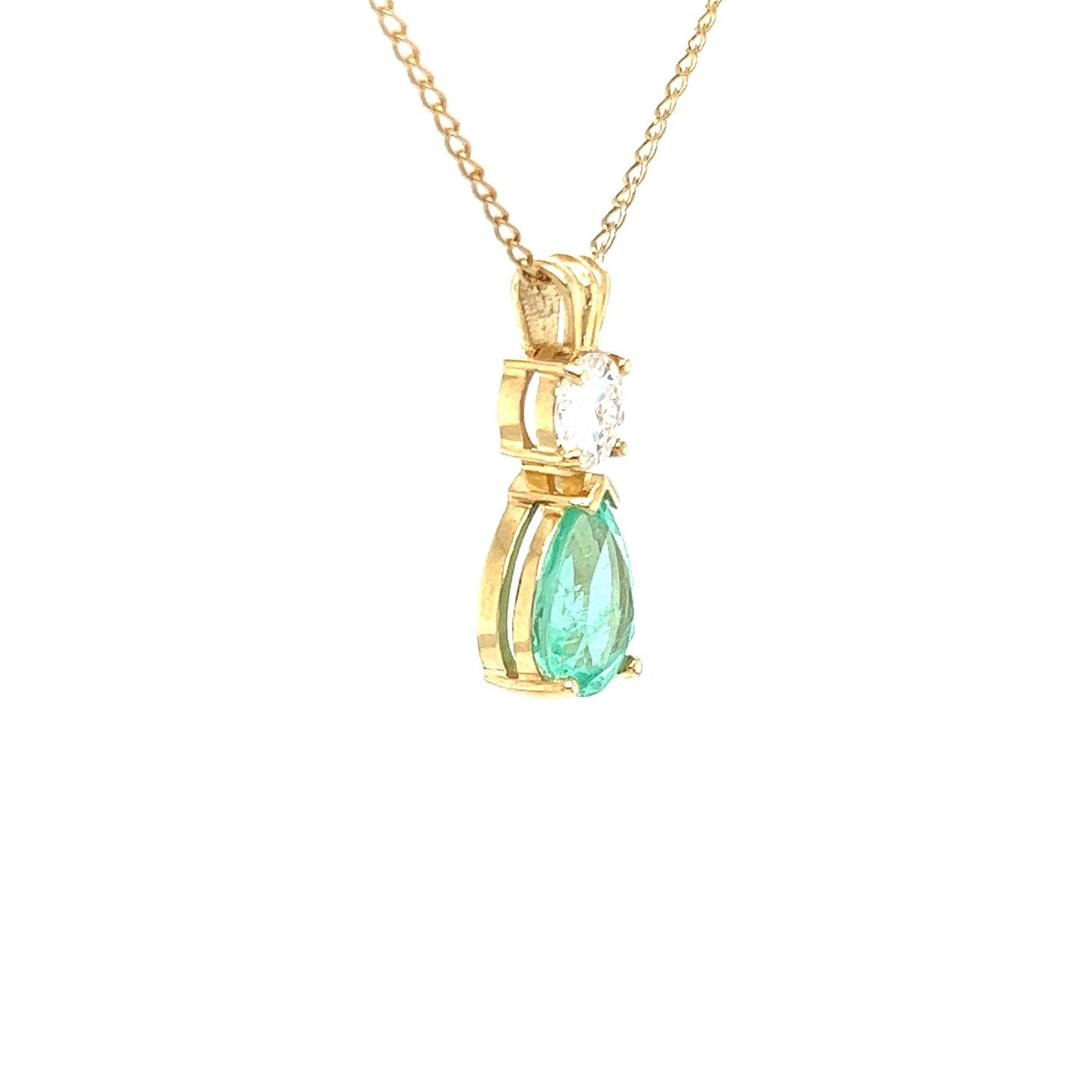 14kt Yellow Gold Emerald w/ Moissanite Pendant w/ 18" inch Curb Chain