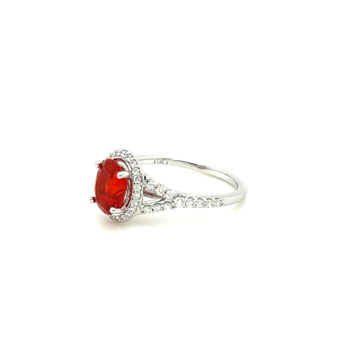 14kt White Gold Fire Opal w/ Diamond Accented Halo Style Ring