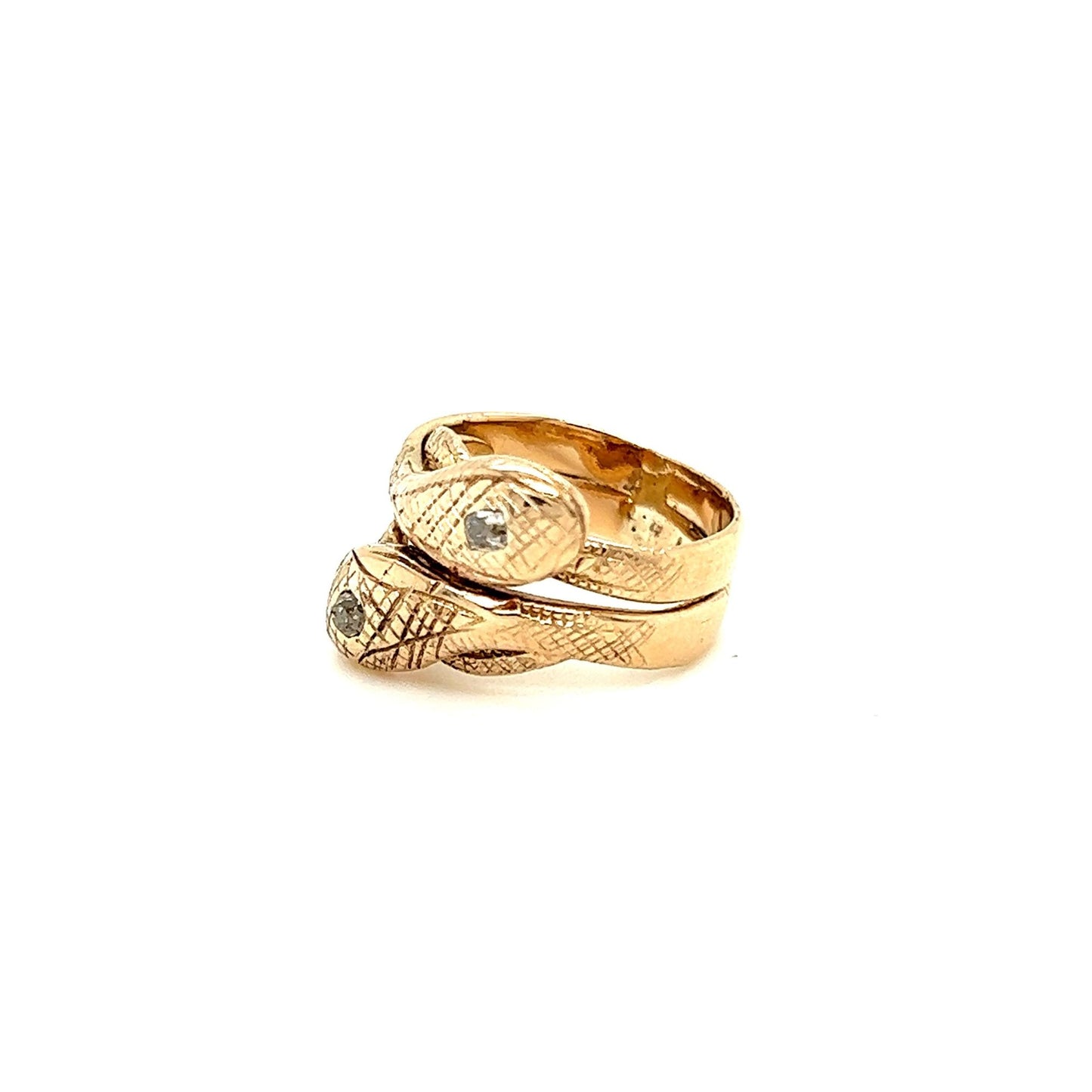 Vintage 14kt Yellow Gold Snake w/ Two Diamond Ring