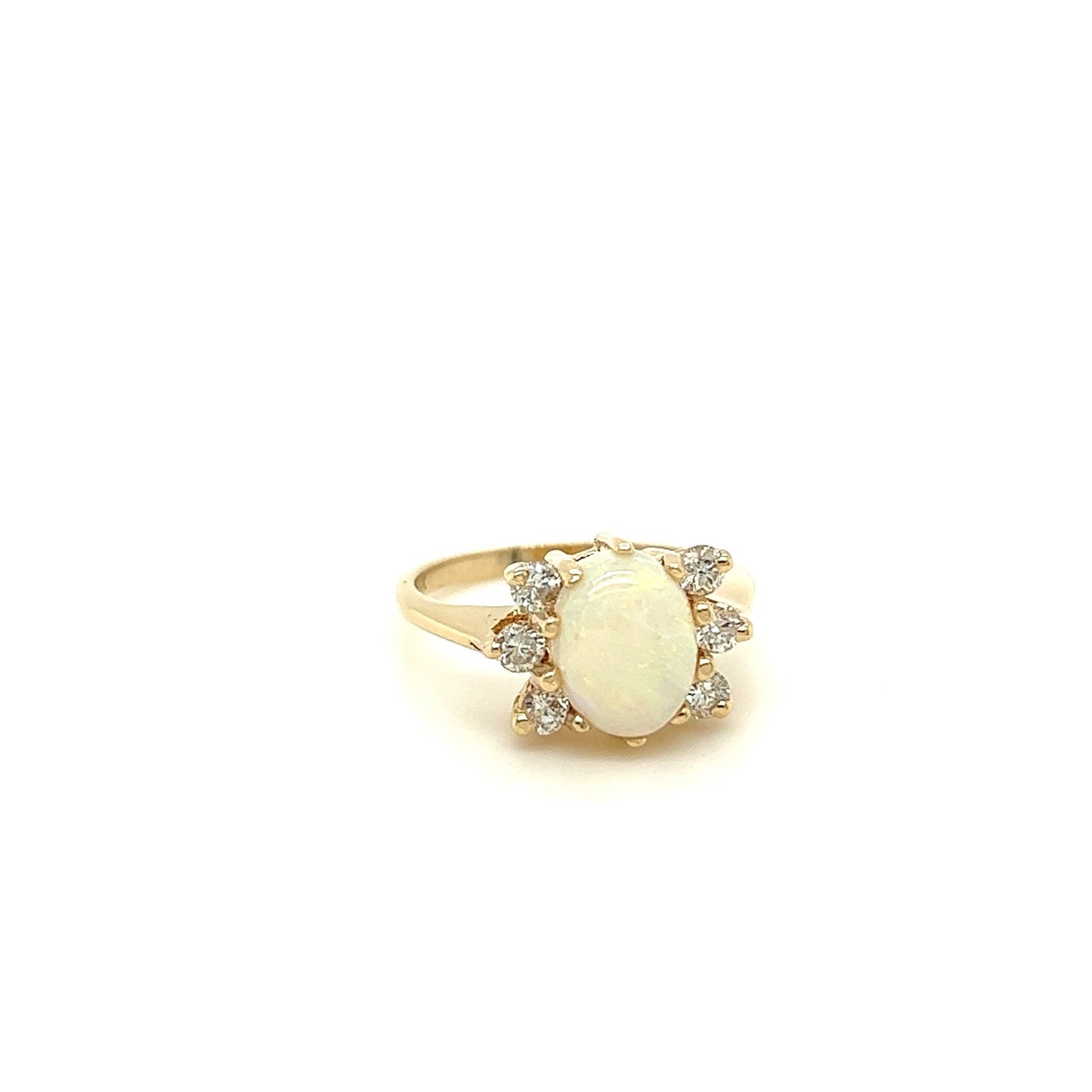 14kt Yellow Gold 10x8 MM Opal w/ Round Diamond Accented Ring