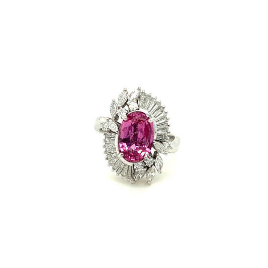 Platinum & Pink Sapphire Fancy Ring w/ Diamond Accents